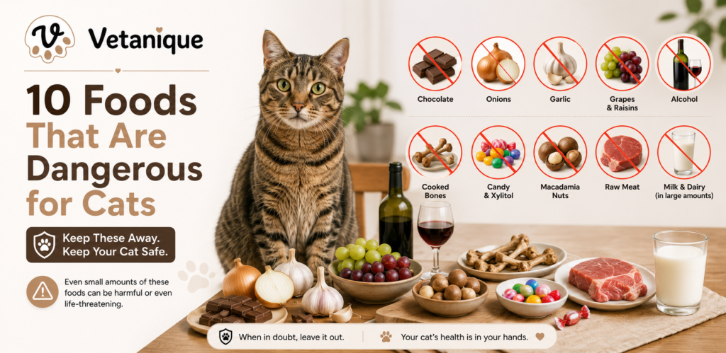 10 foods you should never feed your cat infographic